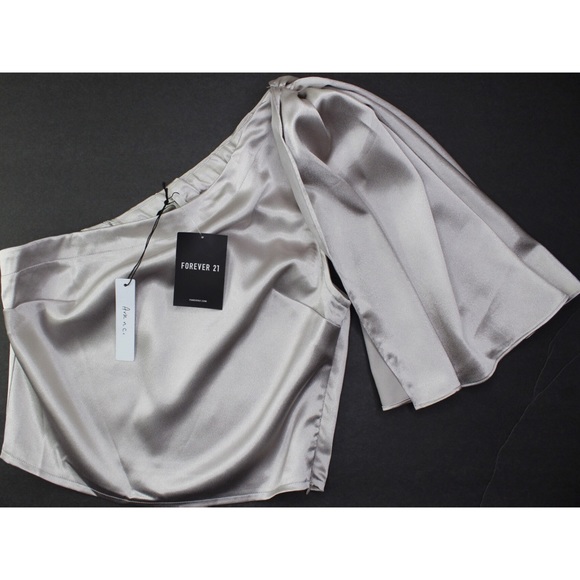 Forever 21 Metallic Grey One Shoulder Bow Crop Top - Picture 1 of 6